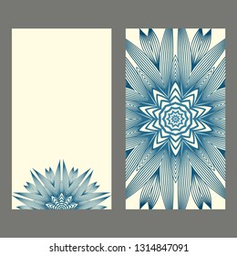Set Of Template Greeting Card, Invitation With Space For Text. Mandala Design. Vector Illustration. Pastel blue color.