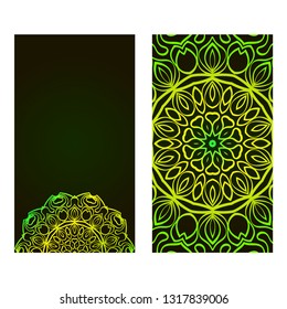 Set Of Template Greeting Card, Invitation With Space For Text. Mandala Design. Vector Illustration. Black green color.
