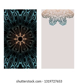 Set Of Template Greeting Card, Invitation With Space For Text. Mandala Design. Vector Illustration. Fantasy color.