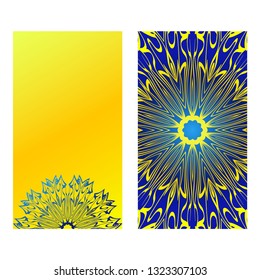 Set Of Template Greeting Card, Invitation With Space For Text. Mandala Design. Vector Illustration. Yellow blue color.