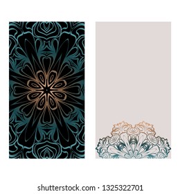 Set Of Template Greeting Card, Invitation With Space For Text. Mandala Design. Vector Illustration. Fantasy color.