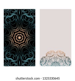 Set Of Template Greeting Card, Invitation With Space For Text. Mandala Design. Vector Illustration. Fantasy color.