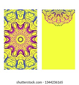 Set Of Template Greeting Card, Invitation With Space For Text. Mandala Design. Vector Illustration. Rainbow color.