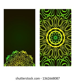 Set Of Template Greeting Card, Invitation With Space For Text. Mandala Design. Vector Illustration. Black green color.