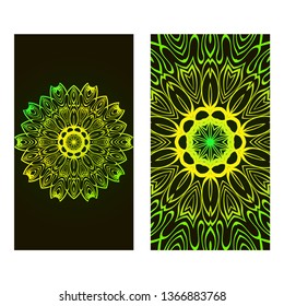 Set Of Template Greeting Card, Invitation With Space For Text. Mandala Design. Vector Illustration. Black green color.