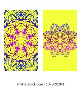 Set Of Template Greeting Card, Invitation With Space For Text. Mandala Design. Vector Illustration. Rainbow color.