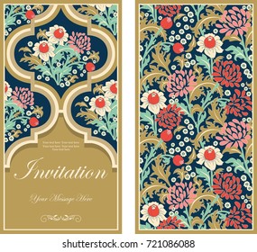 Set of Template greeting card, invitation and advertising banner, brochure with space for text. Vintage Invitation or wedding card  with colorful floral pattern. Business card. Hand drawn. Vector