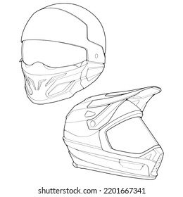Set of Template Helmet Full face, Line Art helmet Vector Illustration, Line art vector, Helmet Vector
