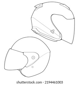 Set of Template Helmet half face, Line Art helmet Vector Illustration, Line art vector, Helmet Vector
