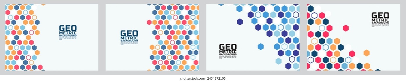 Set of the Template with Hexagon Geometric on Border Position and Space for Text. Modern Geometric Background for Business or Corporate Presentation