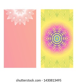 Set of template holiday card. Floral Color Mandala. Arabic, Indian, Motifs. Vector Illustration.