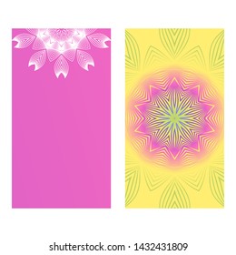 Set of template holiday card. Floral Color Mandala. Arabic, Indian, Motifs. Vector Illustration.