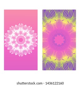 Set of template holiday card. Floral Color Mandala. Arabic, Indian, Motifs. Vector Illustration.