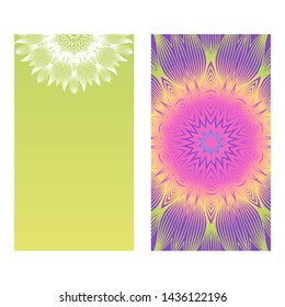 Set of template holiday card. Floral Color Mandala. Arabic, Indian, Motifs. Vector Illustration.