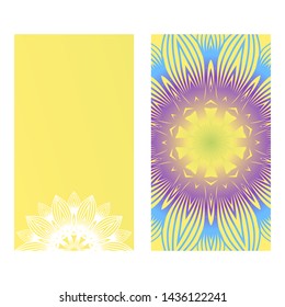 Set of template holiday card. Floral Color Mandala. Arabic, Indian, Motifs. Vector Illustration.