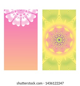Set of template holiday card. Floral Color Mandala. Arabic, Indian, Motifs. Vector Illustration.