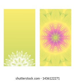 Set of template holiday card. Floral Color Mandala. Arabic, Indian, Motifs. Vector Illustration.