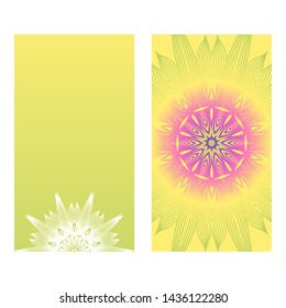 Set of template holiday card. Floral Color Mandala. Arabic, Indian, Motifs. Vector Illustration.