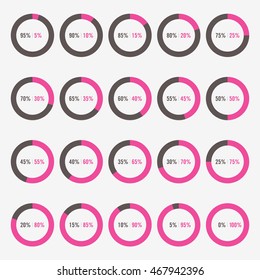 set template icon pie black and pink chart percent vector