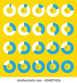 set template icon pie blue chart percent yellow background vector