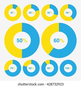 set template icon pie blue and yellow chart percent, pie chart vector