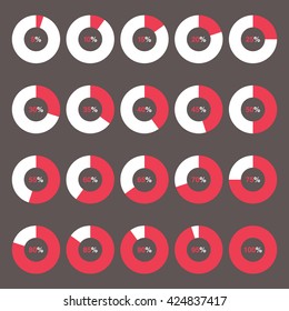 set template icon pie red chart percent gray background vector