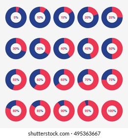 set template icon pie red and blue chart percent vector