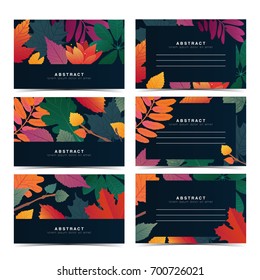 Set Template Invitation Card With Fall Leaf Pattern. Individual Gift Card With Autumn Flower And Herb. Autumnal Layout With Place For Text. Vector