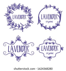 Set of template label design of beautiful abstract lavender flowers. Vector illustration