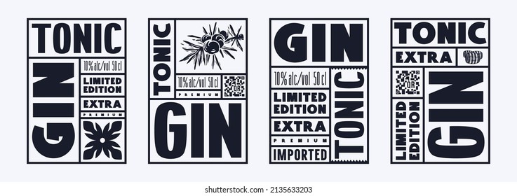 Set of template label for gin tonic. Vector illustration. Black print on white background