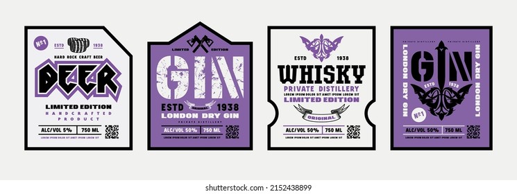 Set of template label for whiskey, gin and beer. Floral ornament in celtic style. Vector illustration