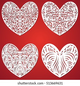 Set of template laser cut valentine's day. Filigree hearts  for  paper cutting, wood carving and valentine's day decorations. Can be used for laser cutting invitation, label or decorative elements