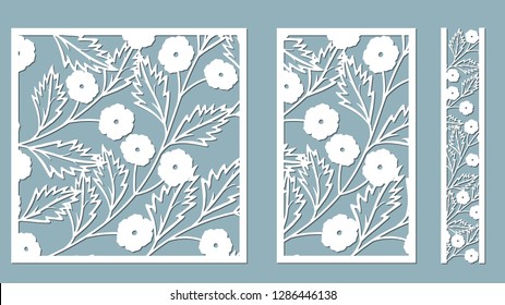 Set template for laser cutting and Plotter. Flowers, leaves for decoration. Vector illustration. Sticker set flowers. plotter and screen printing. serigraphy.