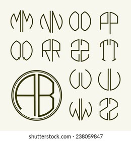 Set  template letters to create monograms of two letters in scribed in a circle in Art Nouveau style