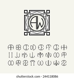 Set  template letters to create monograms of two letters in scribed in a circle in Art Nouveau style