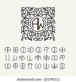 Set  template letters to create monograms of two letters in scribed in a circle in Art Nouveau style