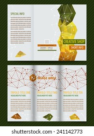 Set of template light vector design for trifold brochure with colorful polygons and white polygonal grid. Editable, bright. Proportionally for A4 size