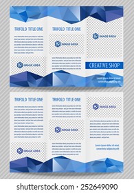 Set of template light vector designs for trifold brochure with colorful polygons and white polygonal grid. Editable, bright. Proportionally for A4 size