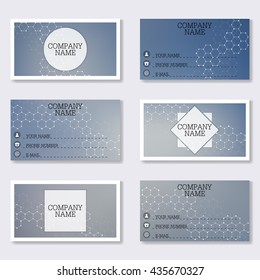 Set template of modern business visiting cards. Abstract background with molecule structure DNA and neurons. Medicine, science and technology. Vector illustration.