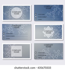 Set template of modern business visiting cards. Abstract background with molecule structure DNA and neurons. Medicine, science and technology. Vector illustration.