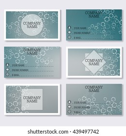 Set template of modern business visiting cards. Abstract background with molecule structure DNA and neurons. Medicine, science and technology. Vector illustration.