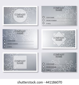 Set template of modern business visiting cards. Abstract background with molecule structure DNA and neurons. Medicine, science and technology. Vector illustration.