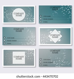 Set template of modern business visiting cards. Abstract background with molecule structure DNA and neurons. Medicine, science and technology. Vector illustration.