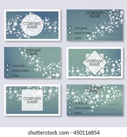 Set template of modern business visiting cards. Abstract background with molecule structure DNA and neurons. Medicine, science and technology. Vector illustration.