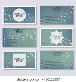 Set template of modern business visiting cards. Abstract background with molecule structure DNA and neurons. Medicine, science and technology. Vector illustration.
