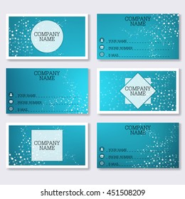 Set template of modern business visiting cards. Abstract background with molecule structure DNA and neurons. Medicine, science and technology. Vector illustration.