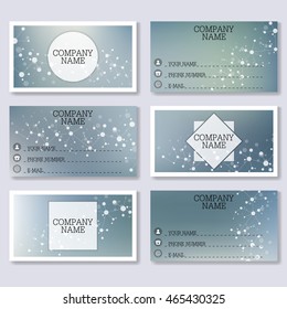 Set template of modern business visiting cards. Abstract background with molecule structure DNA and neurons. Medicine, science and technology. Vector illustration.