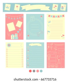 Set of template for notebook paper, diary, scrapbook, invitation and card. Party elements.