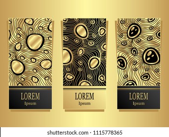 Set Template for package or flyer or label from Luxury background made by foil abstract ornament waves jewel  in black gold for cosmetic or perfume or for brand book