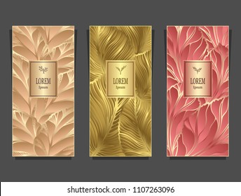 Set Template for package or flyer from Luxury background made by foil leaves in beige green peachy
for cosmetic or perfume or for alcohol label or for advertising jewelry or for brand book
